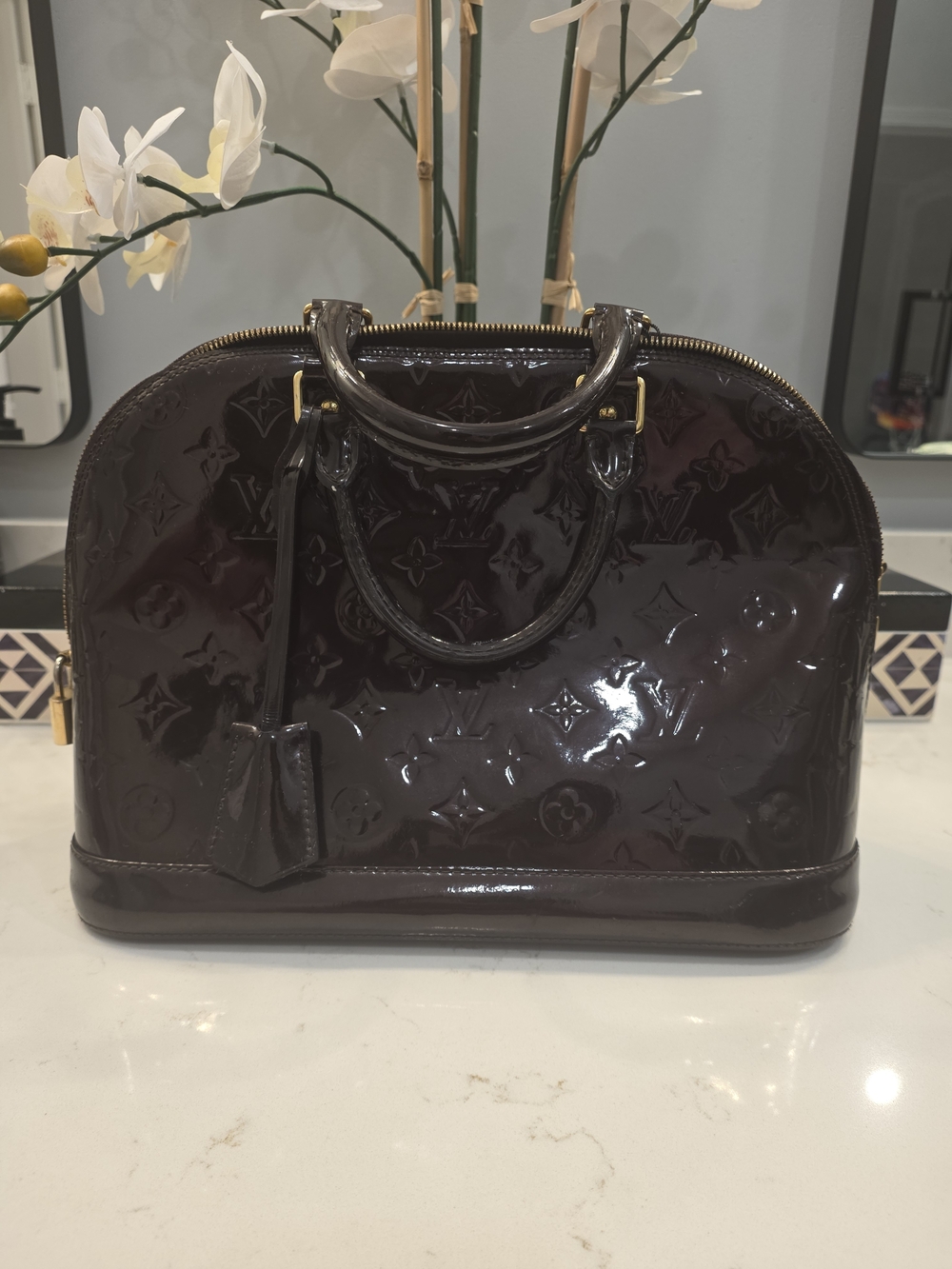 Louis Vuitton Vernis Alma BB Patent Leather Handbag - Dark Plum